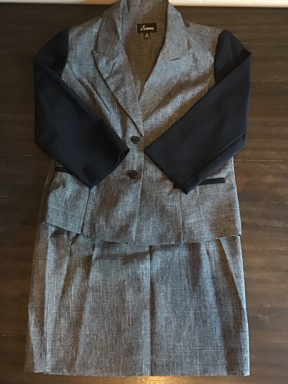 Grey and Black Two-Piece Skirt Suit